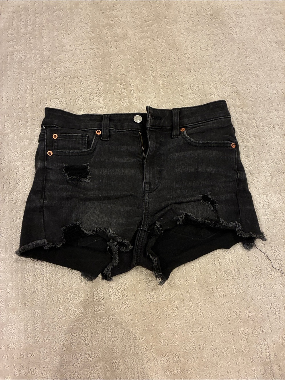 American Age Black Distressed High-Rise Jean Shorts